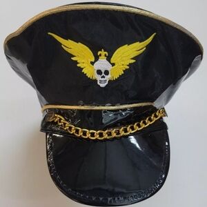 Leather-like Dominatrix Hat with Skull with Wings